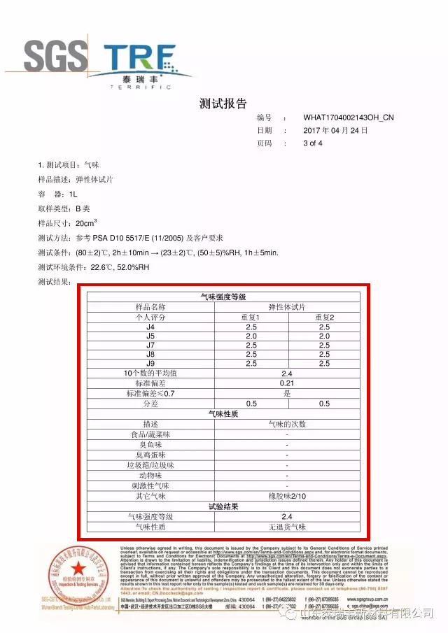 泰瑞豐tpe氣味強(qiáng)度檢測(cè)報(bào)告